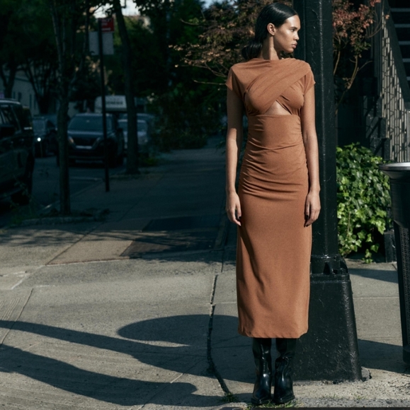 Zara Dresses & Skirts - ZARA DRAPED CUT OUT DRESS SIZE S